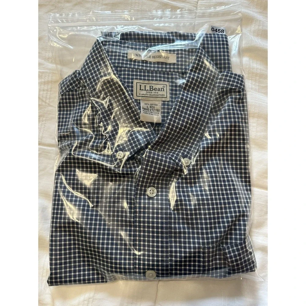 LL Bean Shirt Men's Large Regular Blue Wrinkle Resist Long Sleeve Button Down